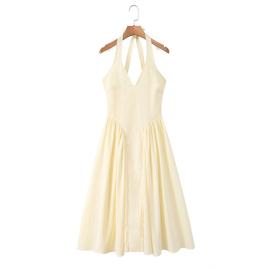 Damen Maxi-Kleid mit elegantem V-Ausschnitt und raffinierten Falten R&B