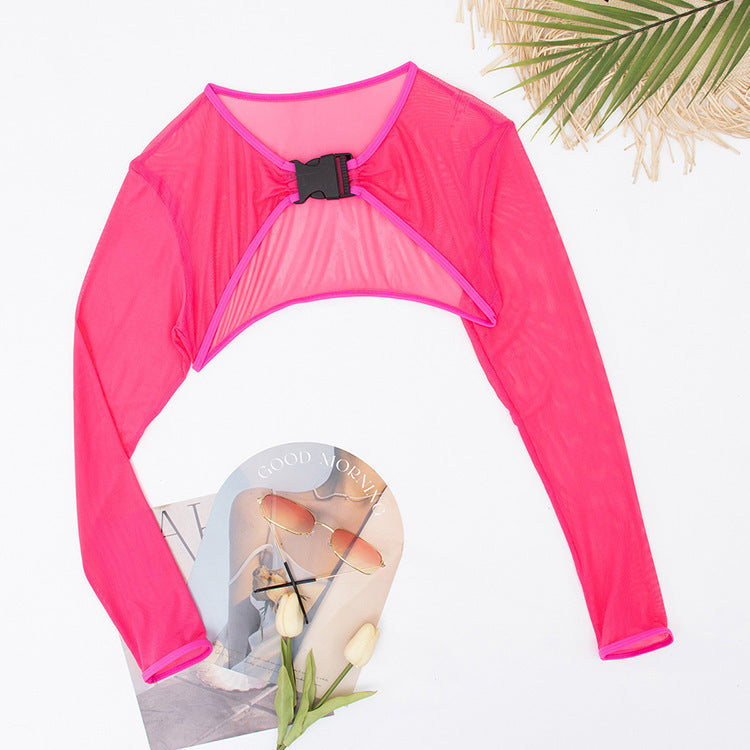 Damen Modischer Mesh-Oberteil mit langer Arm R&B
