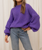 Damen gemütlicher Oversize-Pullover mit voluminösen Ärmeln und weichtexturiertem Strick R&B