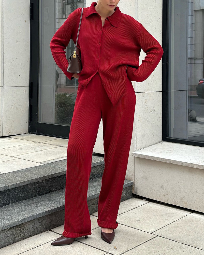 R&B | Einreihige Gerippte Strickjacke und Lockere Hosen Satz