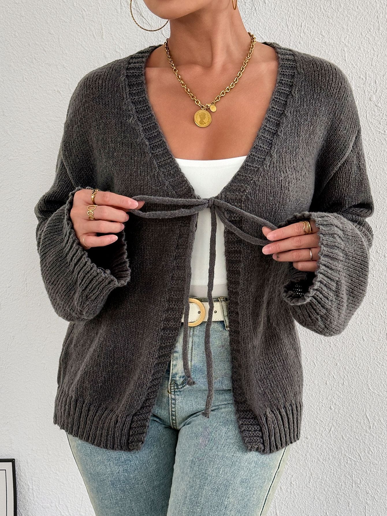 Damen gemütlicher Strickcardigan mit modernem BindR&Band R&B