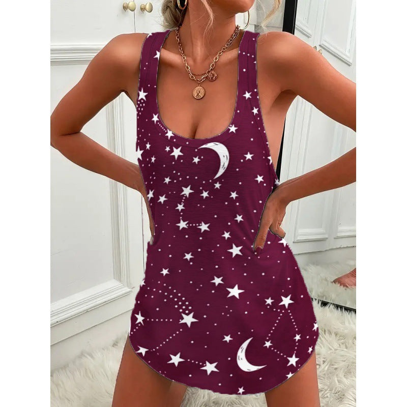 Damen luftiges Trägershirt mit Sternen- und Mondmotiv R&B