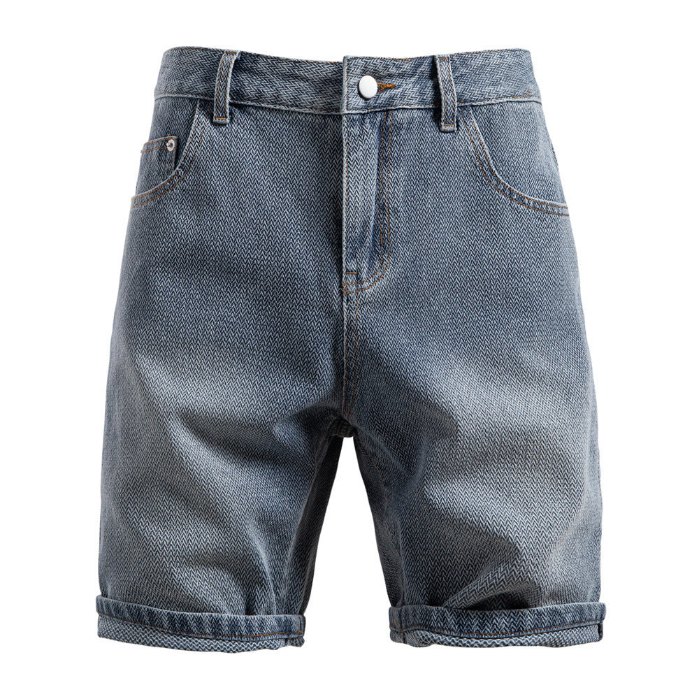 Herren nan Jeansshorts mit Umschlag, mittelhoher Bund und klassischer Taschenaufteilung R&B