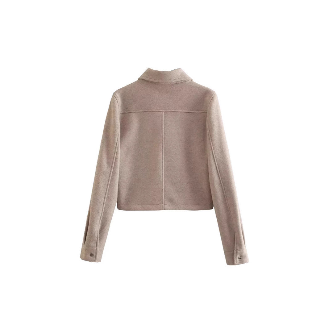 Damen kurze Wolljacke im klassischen Stil mit aufgesetzten Taschen R&B