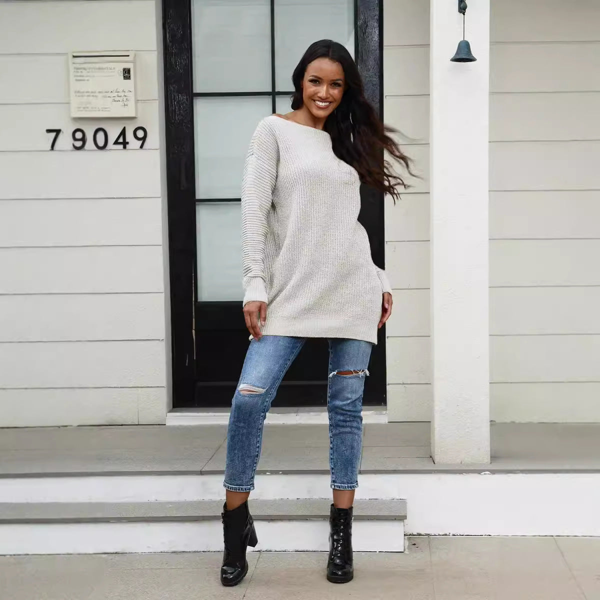 Damen Oversized Strickpullover mit Struktur und weitem Schnitt R&B