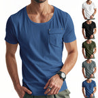 Herren Basic V-Ausschnitt T-Shirt mit Brusttasche R&B