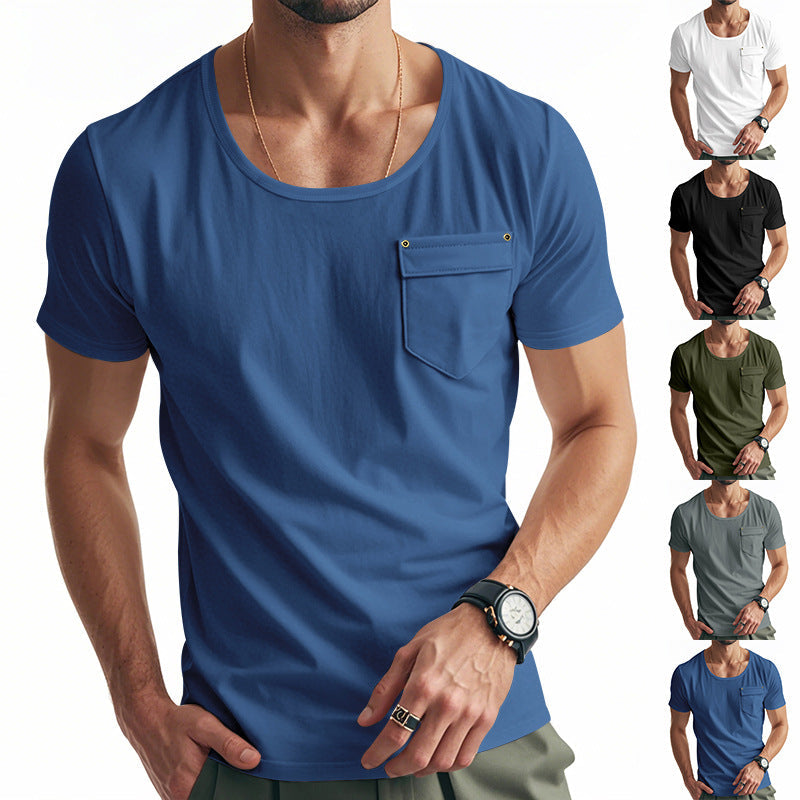 Herren Basic V-Ausschnitt T-Shirt mit Brusttasche R&B