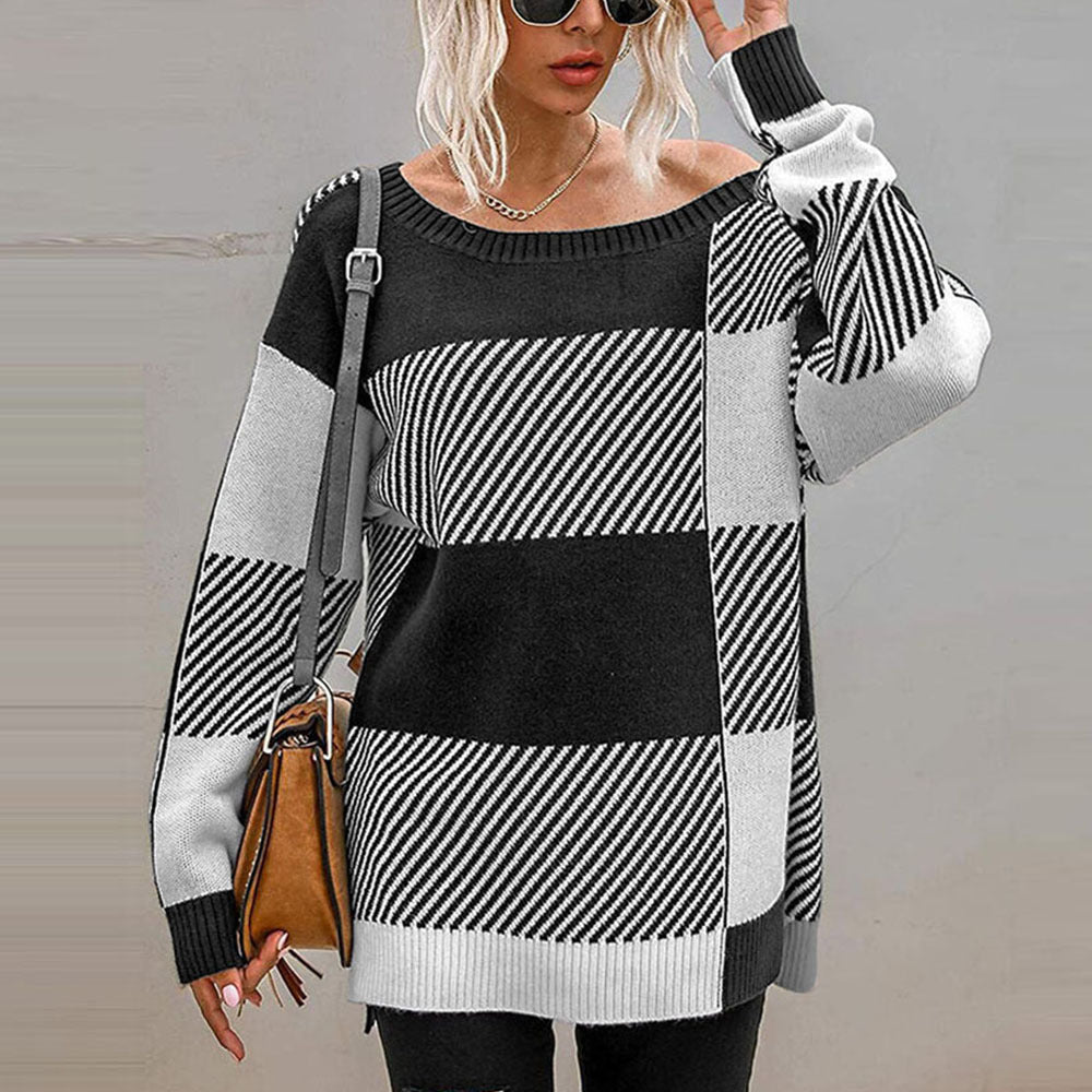 Damen Grobstrickpullover im modernen Blockdesign R&B