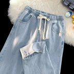 Damen lässige Denim-Hose mit elastischem Bund und praktischen Eingrifftaschen