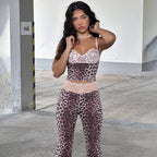 Damen Erotik Jumpsuit mit Leopardenmuster und spitzen Trägern R&B