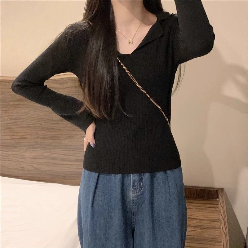 Damen Langarmshirt mit tiefem Rundhals und feiner Rippstruktur