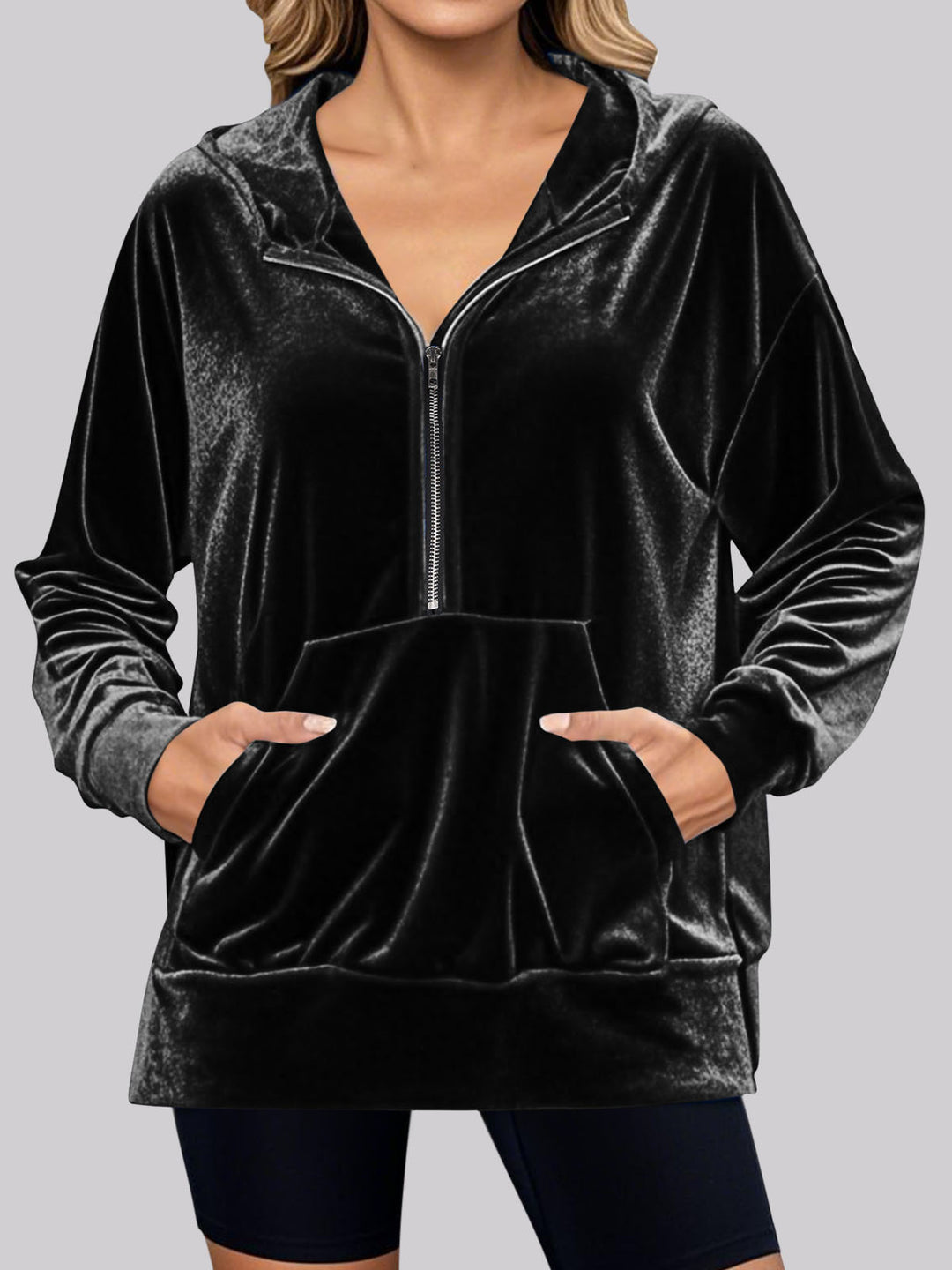 Damen kuscheliges Fleece-Hoodie mit praktischen Taschen und halbem Reißverschluss R&B