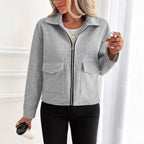 Damen lässige Zip-Jacke mit praktischen Taschen R&B