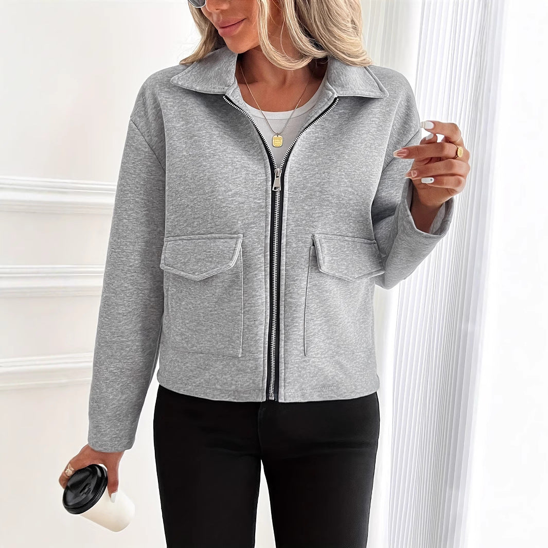 Damen lässige Zip-Jacke mit praktischen Taschen R&B