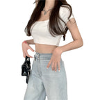 Damen Crop-Top mit enganliegendem Rundhalsausschnitt und figurbetontem Schnitt
