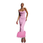 Damen Elegantes Midi-Kleid mit verführerischem Federbesatz R&B