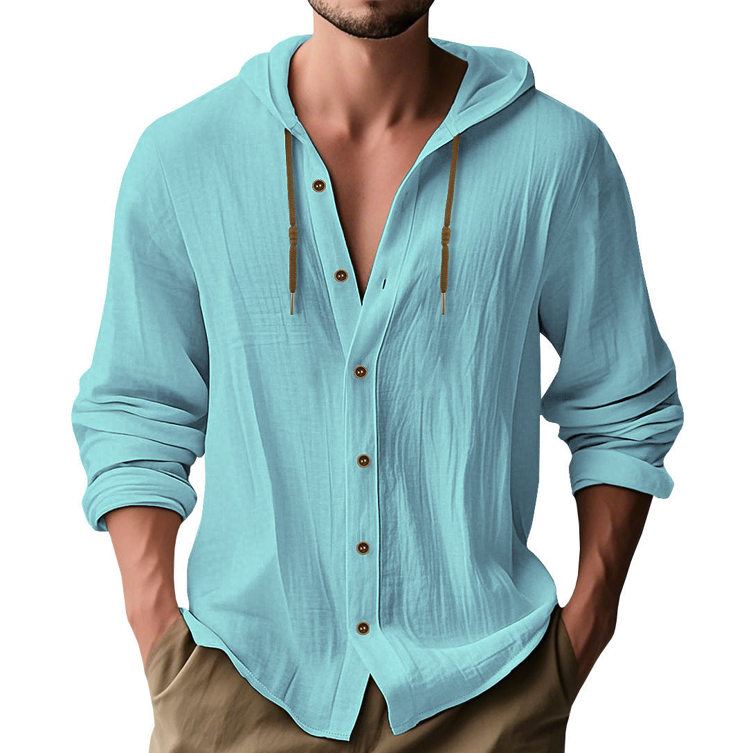 Herren lässige Kapuzenshirtjacke mit Knopfleiste und praktischen Taschen R&B