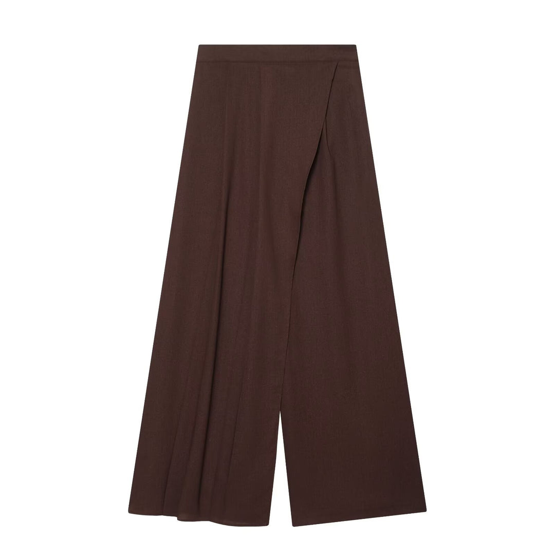 Damen elegante weite Hochbundhose mit asymmetrischem Schnitt R&B