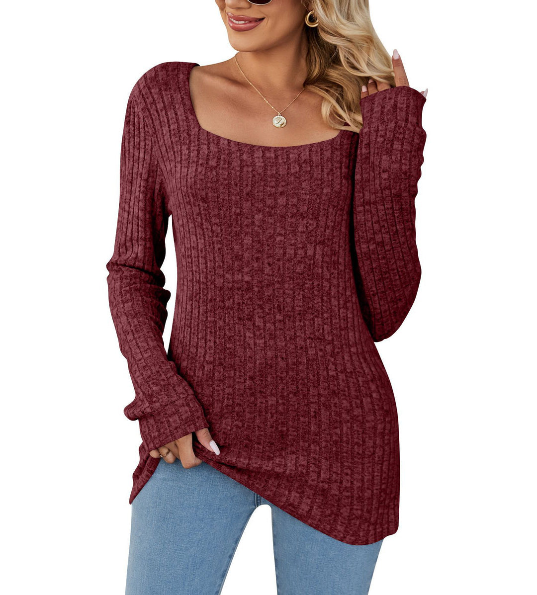 Damen lässiger Strickpullover mit weitem Schnitt und modernem Rippenmuster R&B