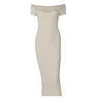 Damen Figurnahes Midi-Kleid mit schulterfreiem Design und eleganten Raffungseffekten R&B