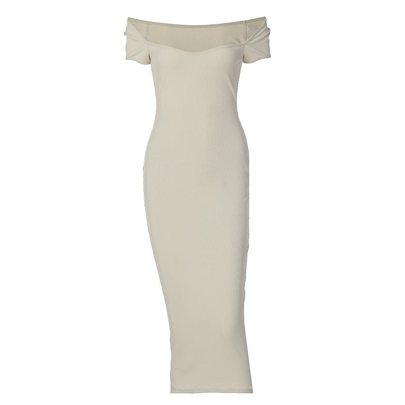 Damen Figurnahes Midi-Kleid mit schulterfreiem Design und eleganten Raffungseffekten R&B