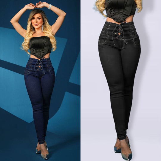 Damen Hochtaillierte Jeggings mit Schnürung R&B