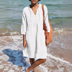Damen lässiges Sommerkleid mit Kapuze und Taschen R&B