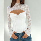 Damen Spitzenbluse mit schickem Halsteil und raffinierter Passform R&B