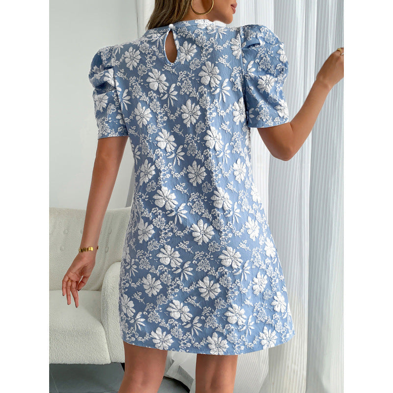 Damen Kurzarmkleid mit voluminiösen Ärmeln und floralen Stickereien R&B