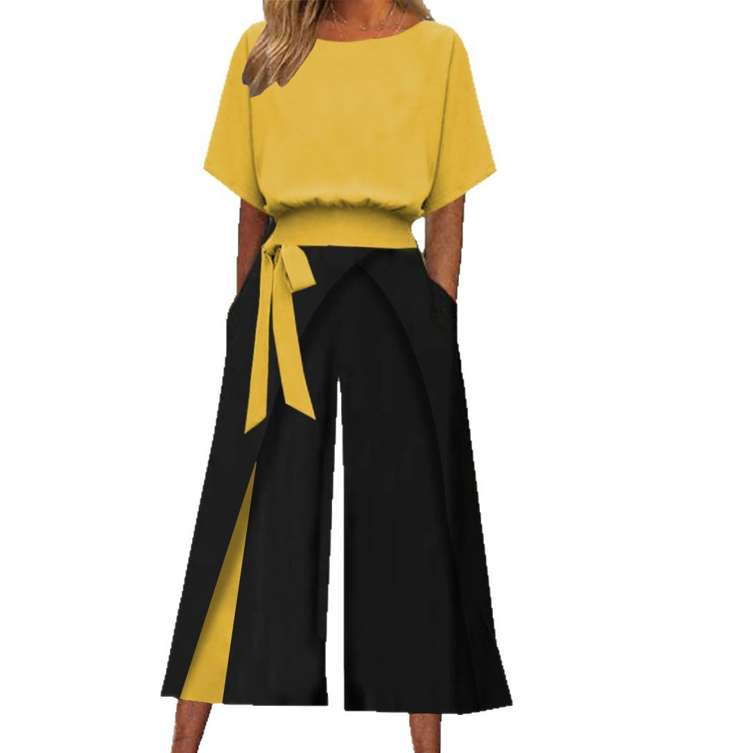 Damen Modische Culotte mit hohem Bund und Bindegürtel R&B