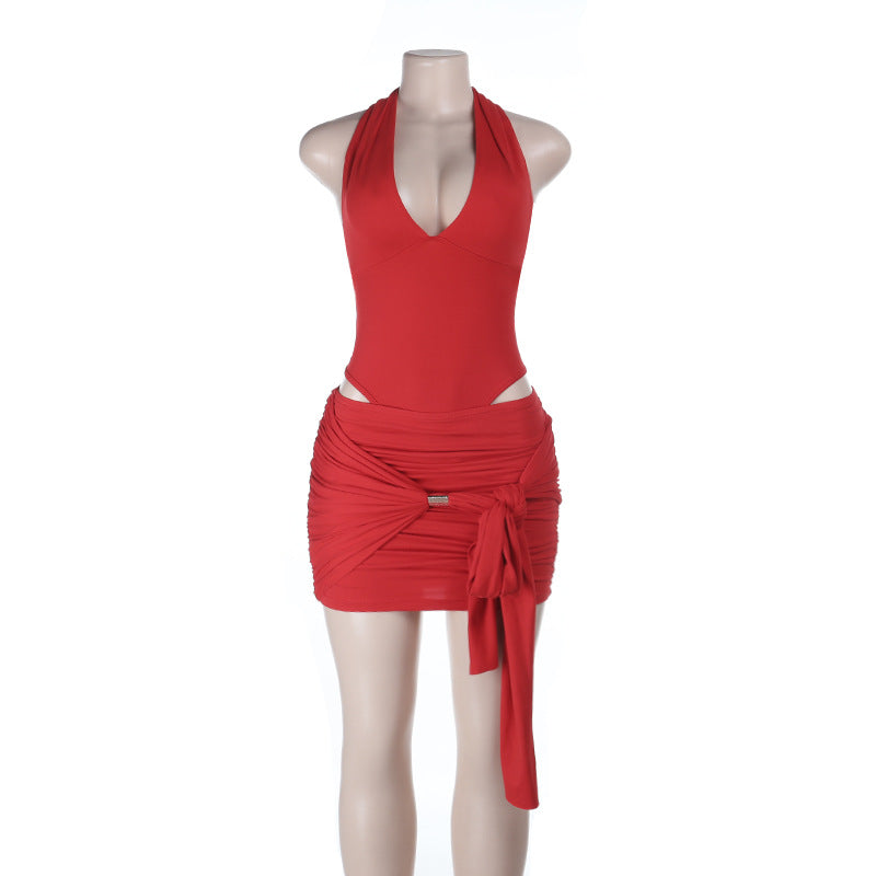 Damen stilvolles Wickelkleid mit Deep-V-Ausschnitt und Taillierungsdetails R&B