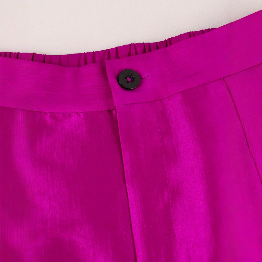 Damen Weite Satinhose mit Rüschenabschluss R&B