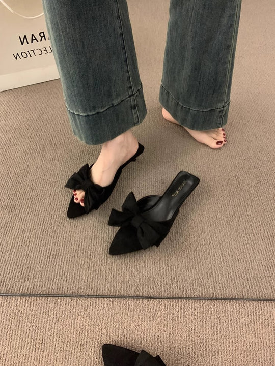 Damen elegante Pantolette mit dekorativem Schleifenapplikation R&B
