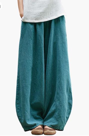 Damen weite Leinenhose mit elastischem Bund und praktischen Taschen R&B