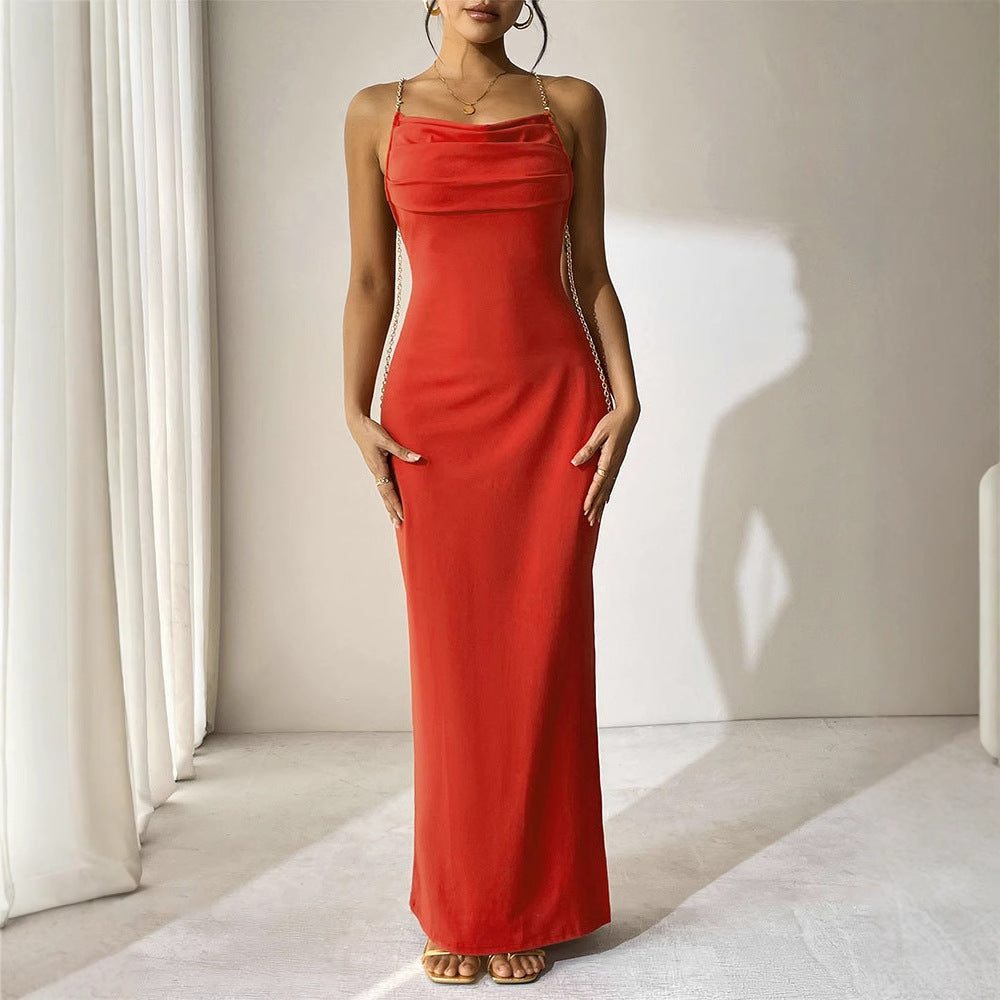 Damen Elegantes Langarm-Maxikleid mit tiefem V-Ausschnitt und zarten Rüschendetails R&B