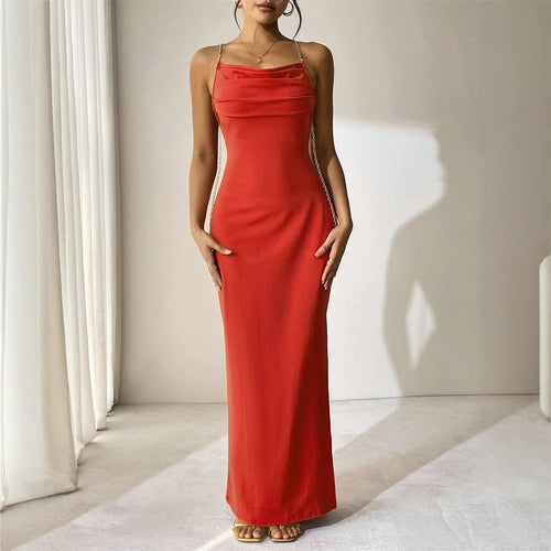 Damen Elegantes Langarm-Maxikleid mit tiefem V-Ausschnitt und zarten Rüschendetails R&B
