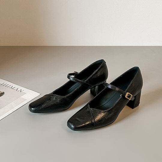 Damen Mary Jane Pumps mit Blockabsatz und eleganter Schnalle R&B