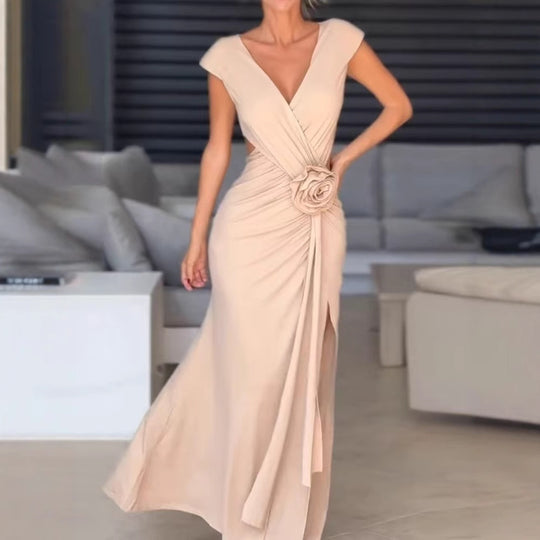 Damen Elegantes Wickelkleid mit floralem Detail und Schlitz R&B