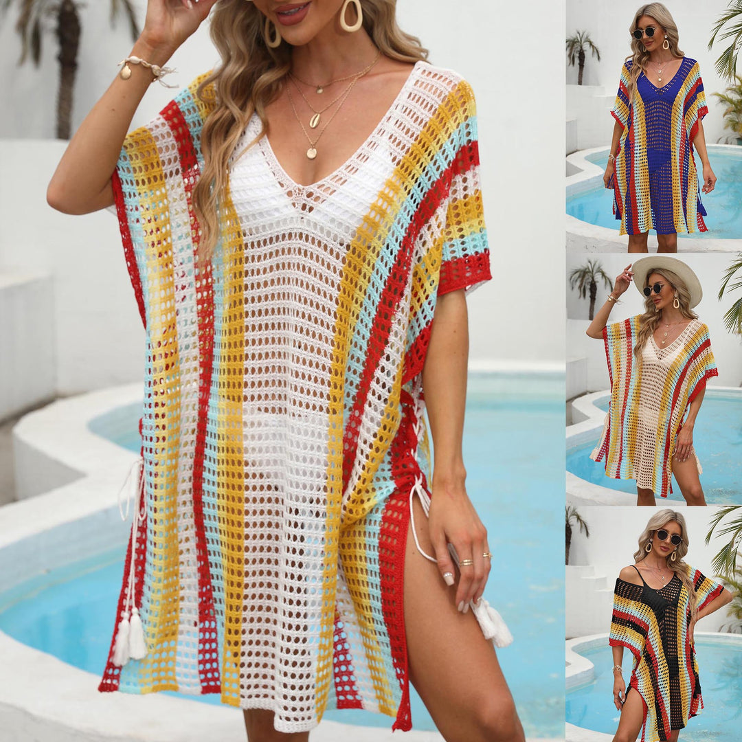 Damen lässiger Häkel-Strandüberwurf mit buntem Muster R&B