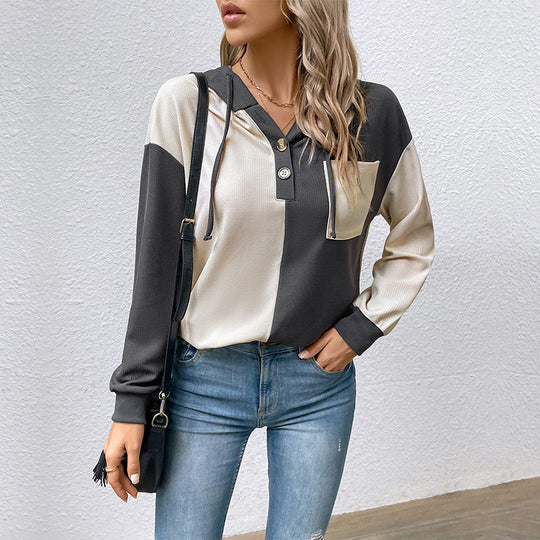 Damen Lässiges Kapuzenoberteil mit strukturiertem Stoff und modernen Details R&B