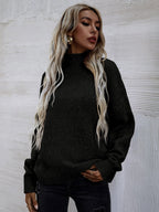 Damen Strickpullover mit hohem Kragen und lässigem Schnitt R&B