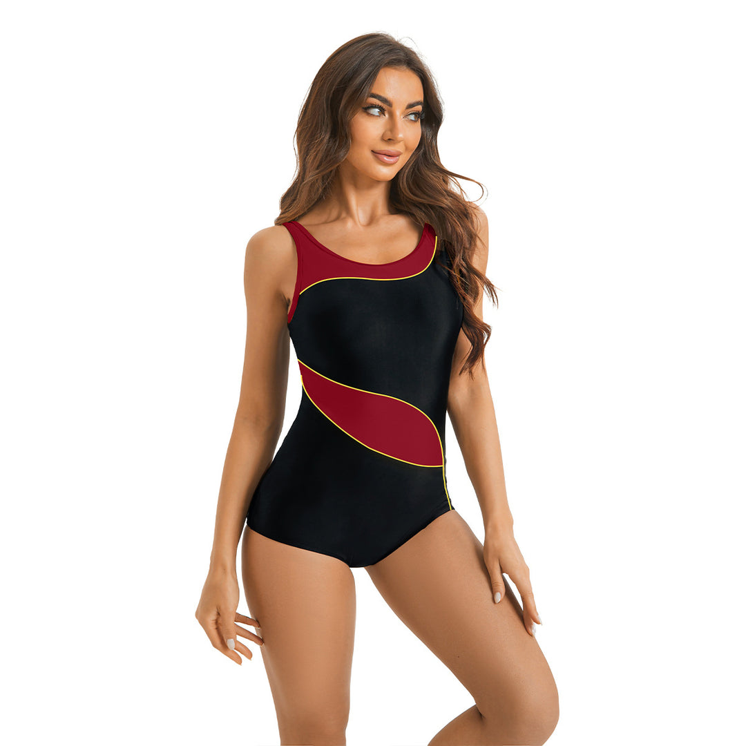 Damen Sportlicher Einteiler Badeanzug mit modischen Farbakzenten R&B