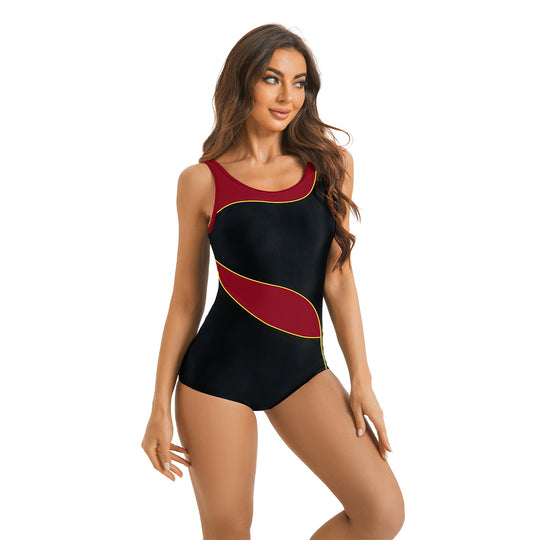 Damen Sportlicher Einteiler Badeanzug mit modischen Farbakzenten R&B