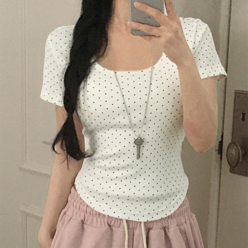Damen Polka-Dot Shirt mit Rundhalsausschnitt und figurbetontem Schnitt R&B