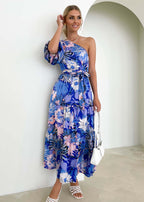 Damen Maxikleid mit verspieltem asymmetrischen Schnitt und Puffärmel R&B