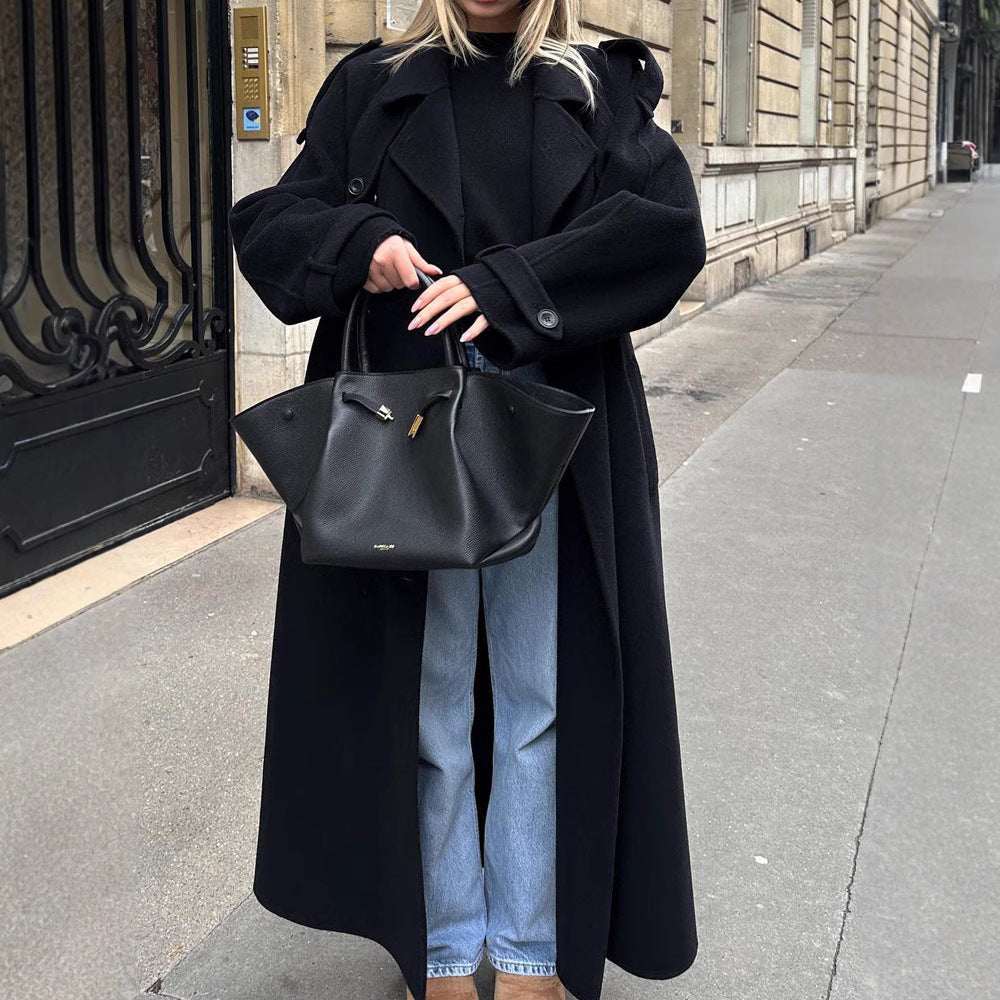 Damen Oversize Wintermantel mit elegantem Revers und praktischen Taschen R&B