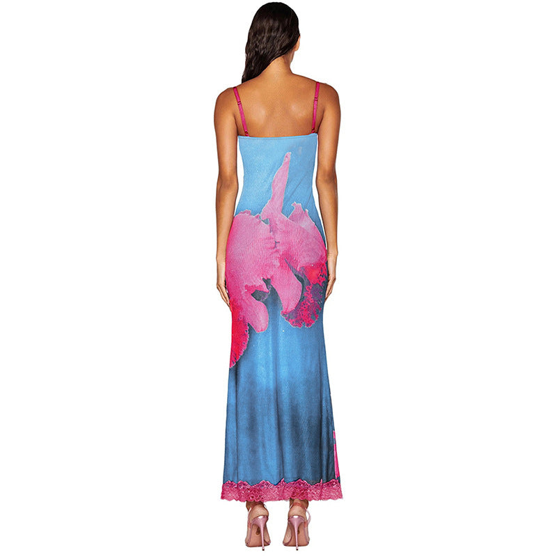 Damen Satin Nachthemd mit zarter Spitzendekoration R&B