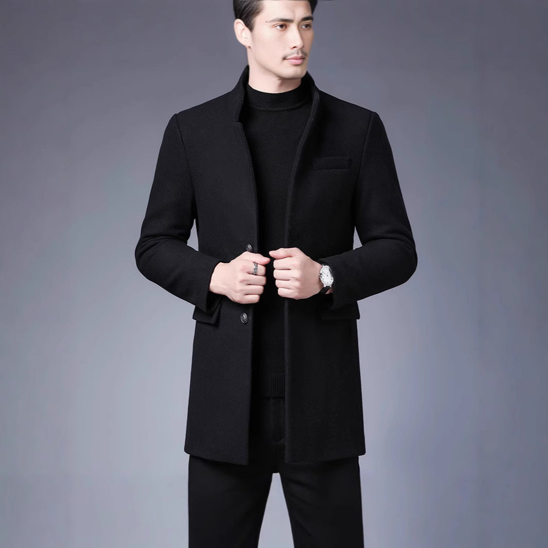 Herren moderner Wollmantel mit Stehkragen R&B