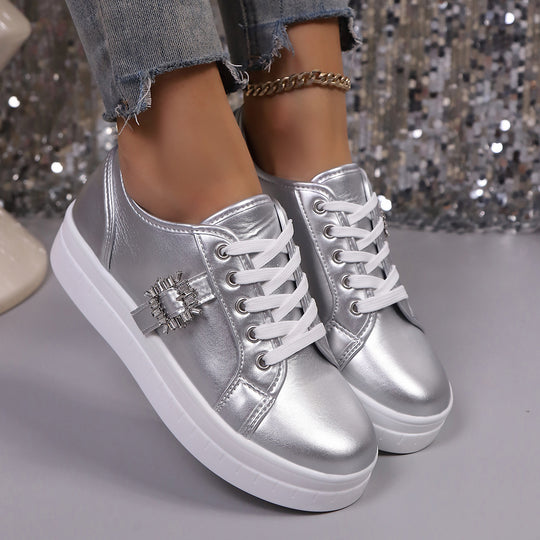 Damen modische Plateausneakers aus hochwertigem mit dekorativem Kristallbesatz R&B