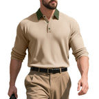 Herren langärmliges Polo-Hemd mit strukturierter Oberfläche und innovativem Kragen R&B